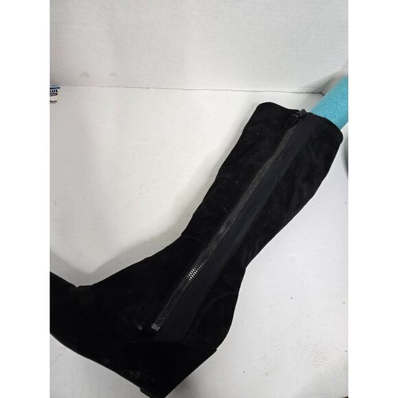 Via Spiga Black Suede Knee High Wedge Riding Boots - Picture 10 of 16
